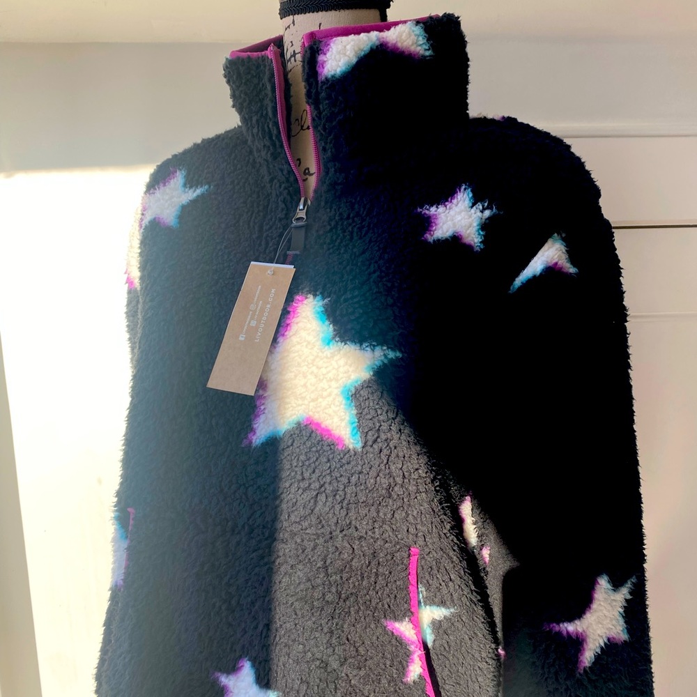 LIV Outdoor star teddy fleece Sherpa shirt jacket size large NWT